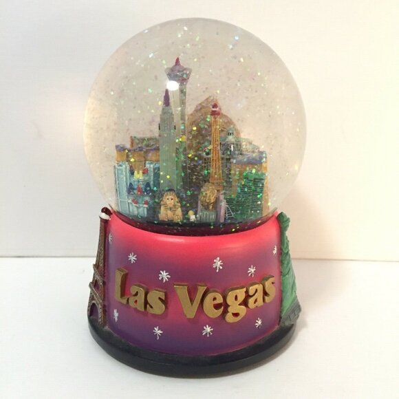 Las Vegas Themed Musical Snow Globe Luck Be A Lady Resin Glass Colourful LUCK - Picture 1 of 7
